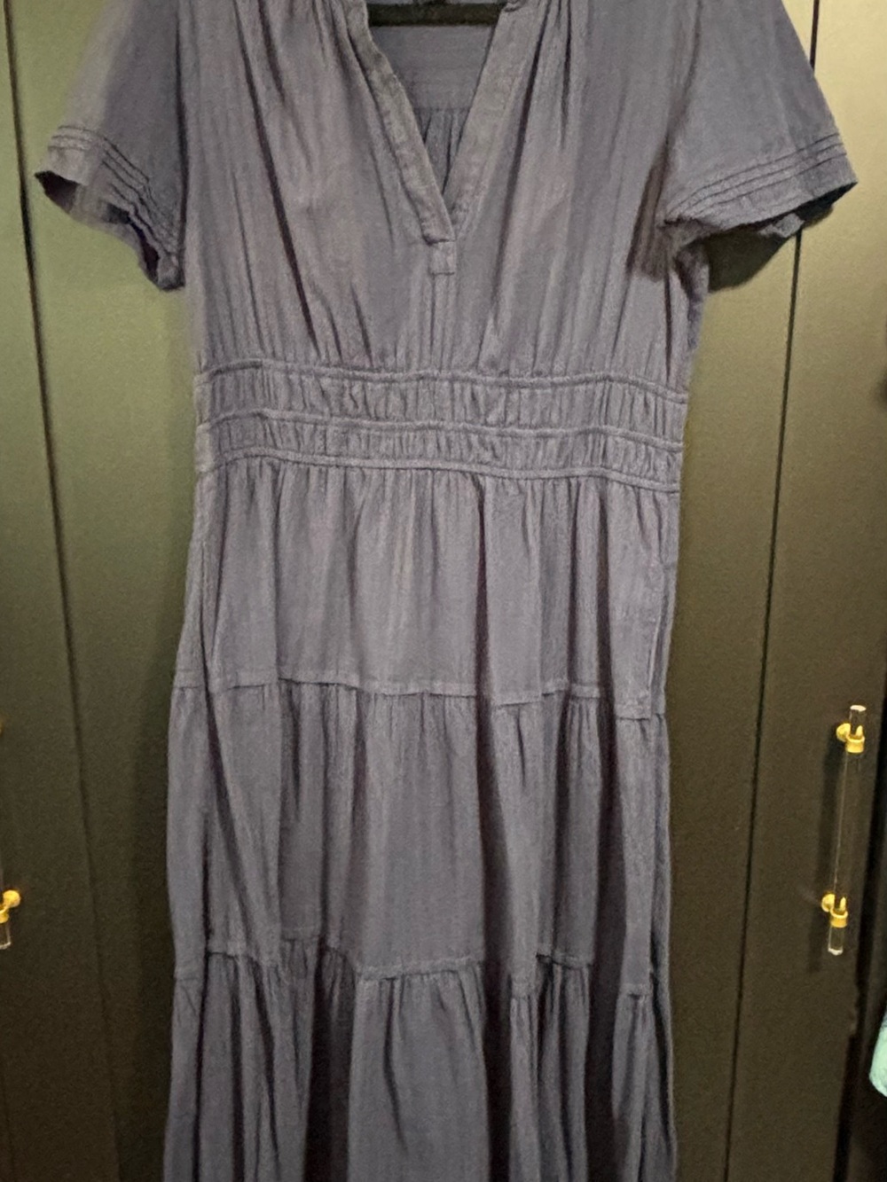 Cynthia Rowley Navy Tiered Short-Sleeve Maxi Dress